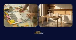 Escriptori desordenat vs escriptori net i organitzat - gestió de factures i control trimestral per a autònoms